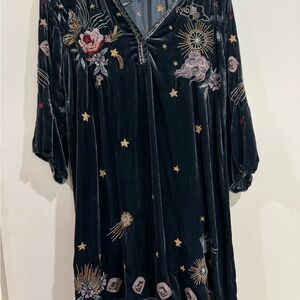 Johnny Was Navy Celestial Embroidered Tunic Dress